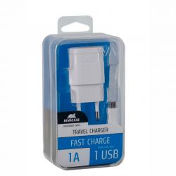 Rivacase adap. pared 1 usb + cable microusb blanco